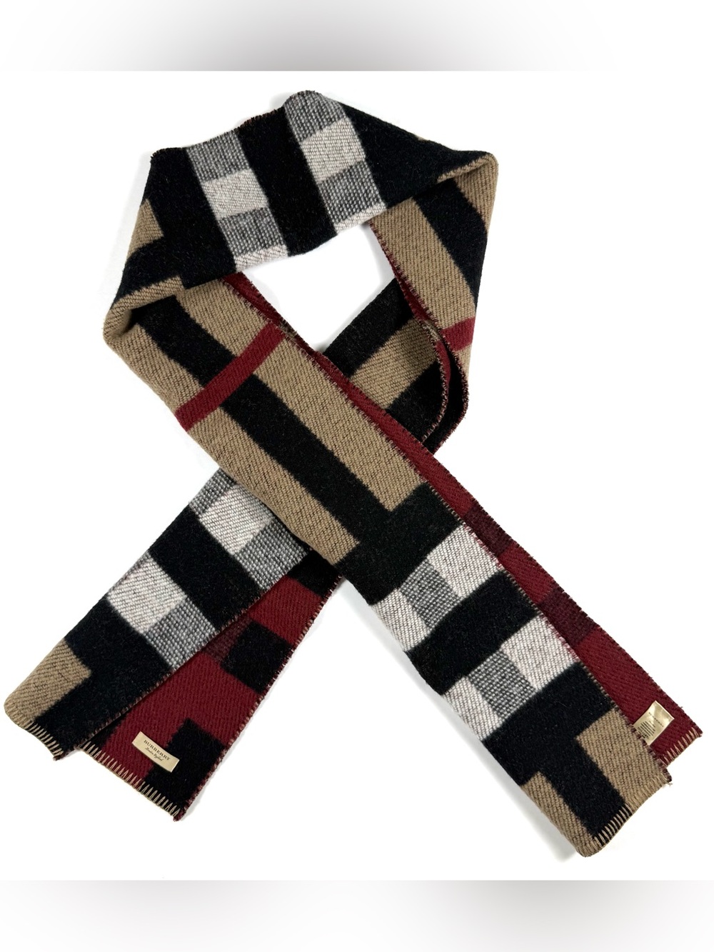 Large Burberry Reversible Check Cashmere Blend Scarf